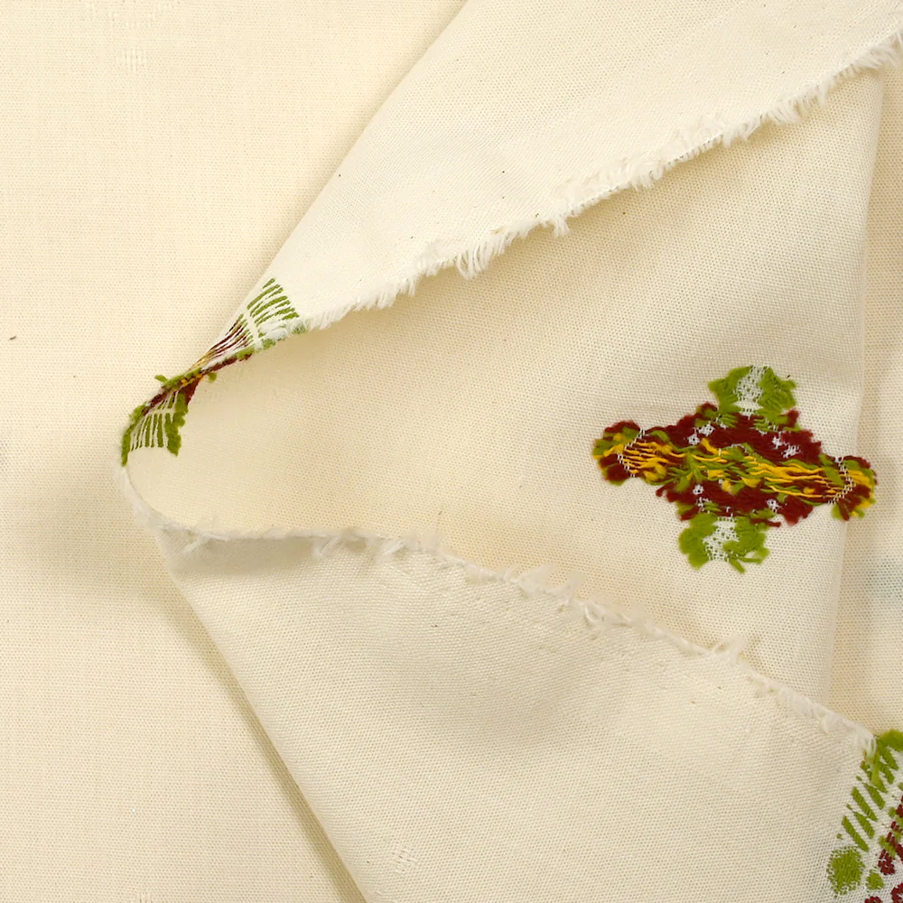 Coton tissé-teint jacquard Mirza vert et lie de vin fond écru - Image 6