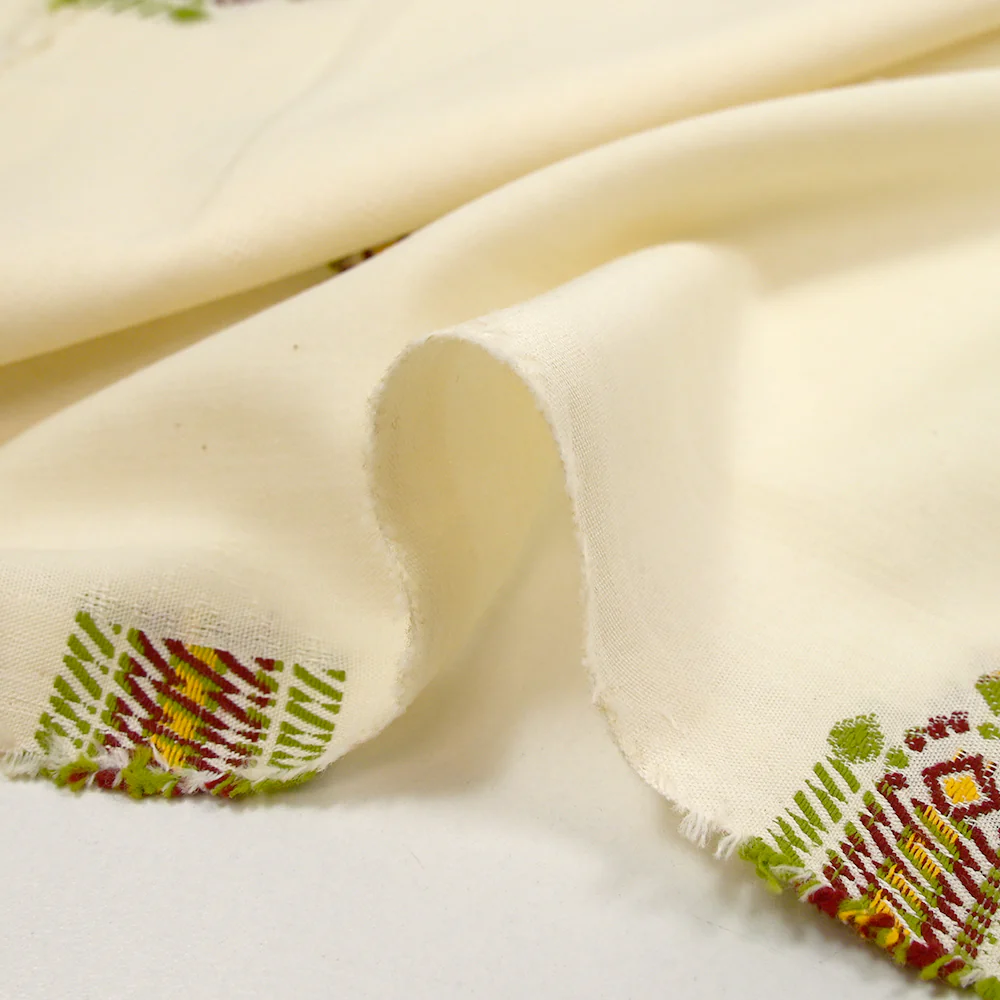 Coton tissé-teint jacquard Mirza vert et lie de vin fond écru - Image 7