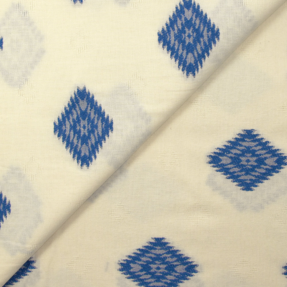 Coton tissé-teint jacquard Salya bleu fond écru