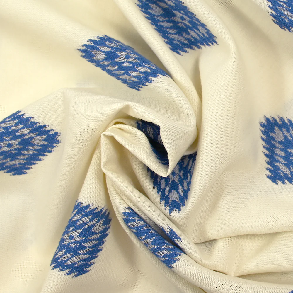Coton tissé-teint jacquard Salya bleu fond écru - Image 2