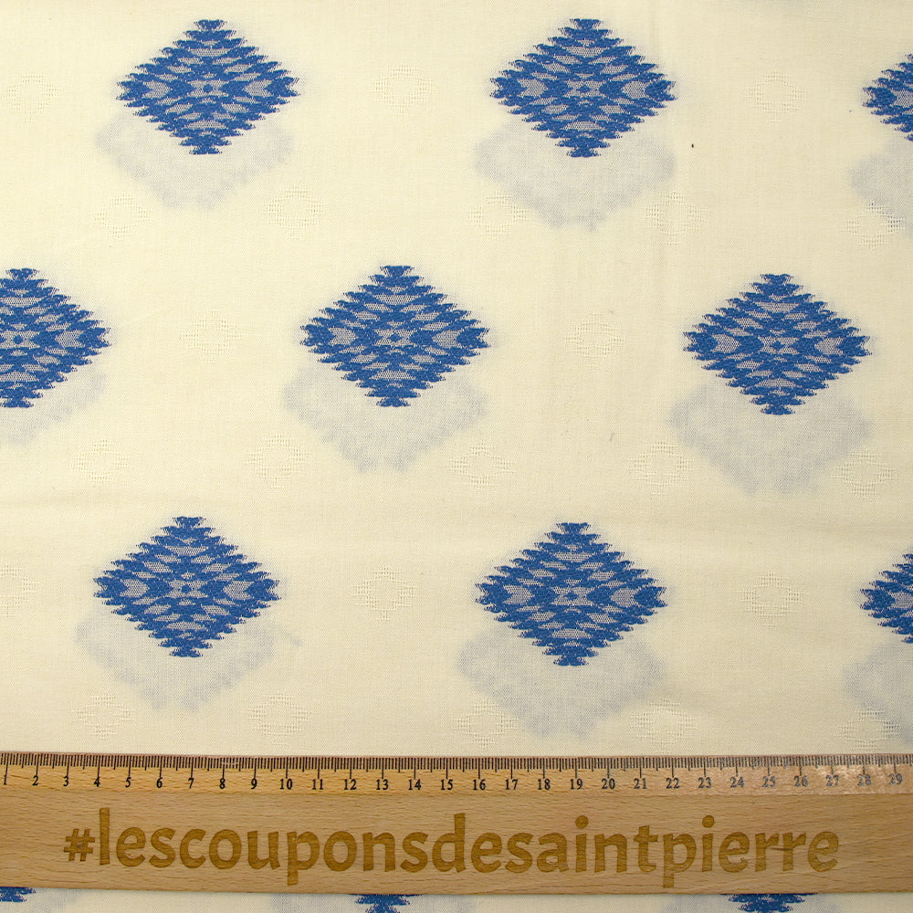 Coton tissé-teint jacquard Salya bleu fond écru - Image 3
