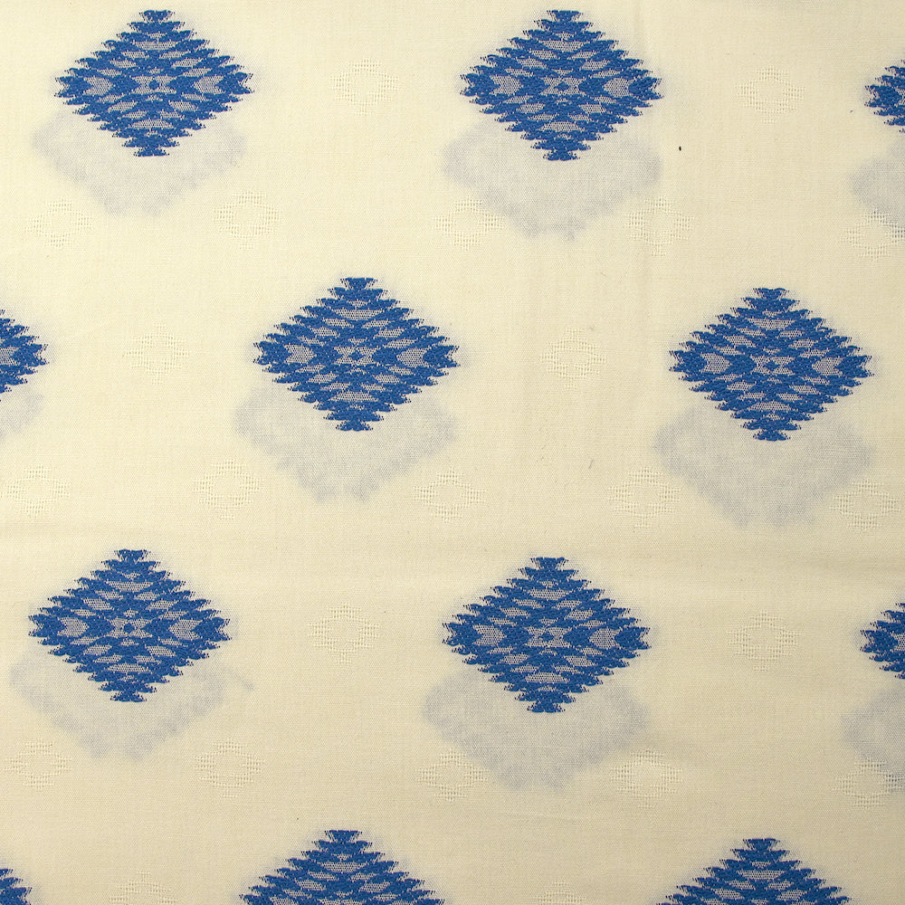 Coton tissé-teint jacquard Salya bleu fond écru - Image 4