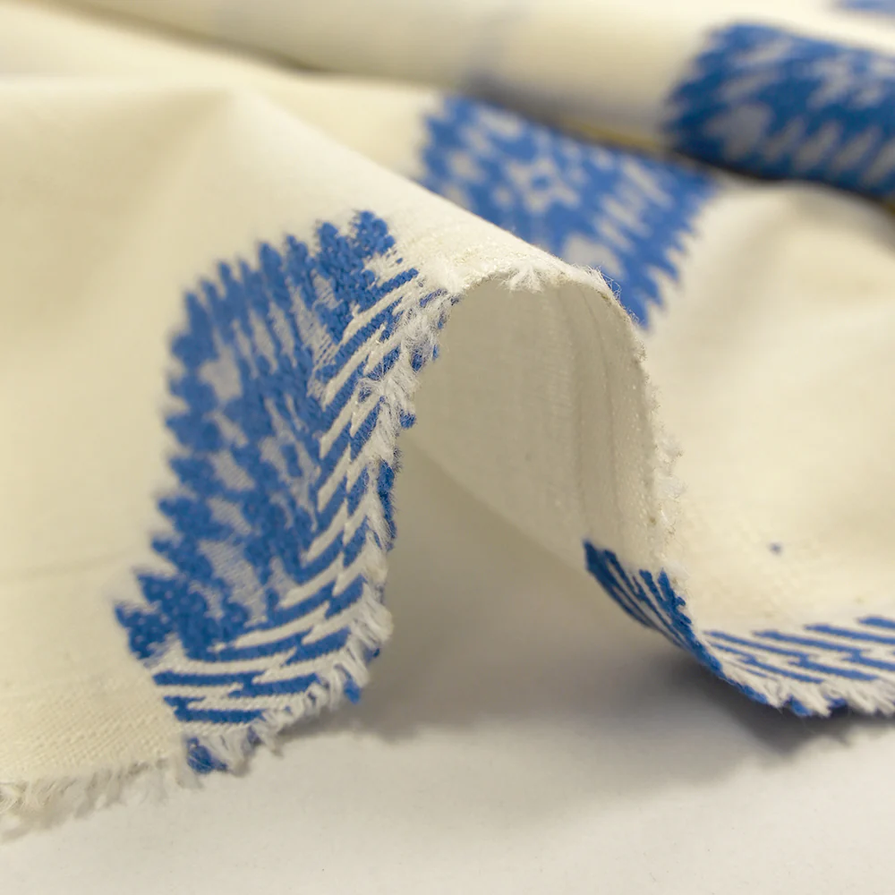 Coton tissé-teint jacquard Salya bleu fond écru - Image 7