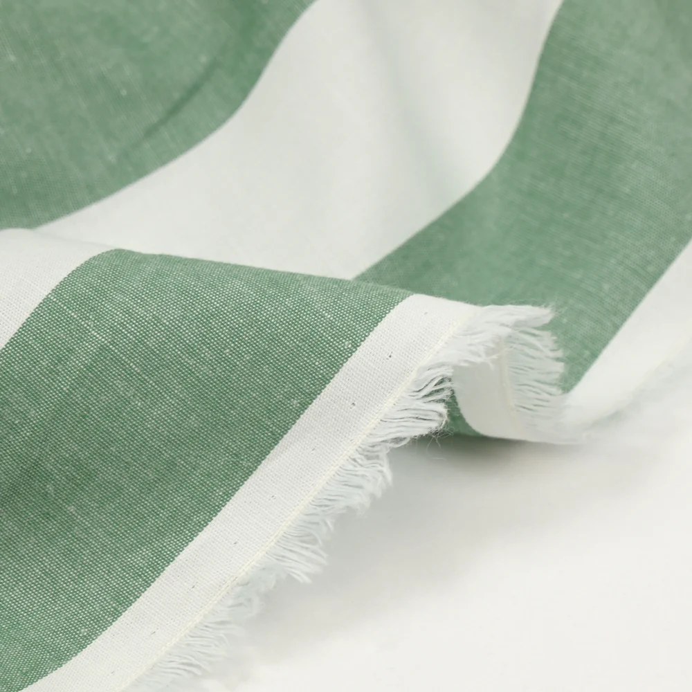 Coton tissé-teint rayé vert et blanc - Image 4