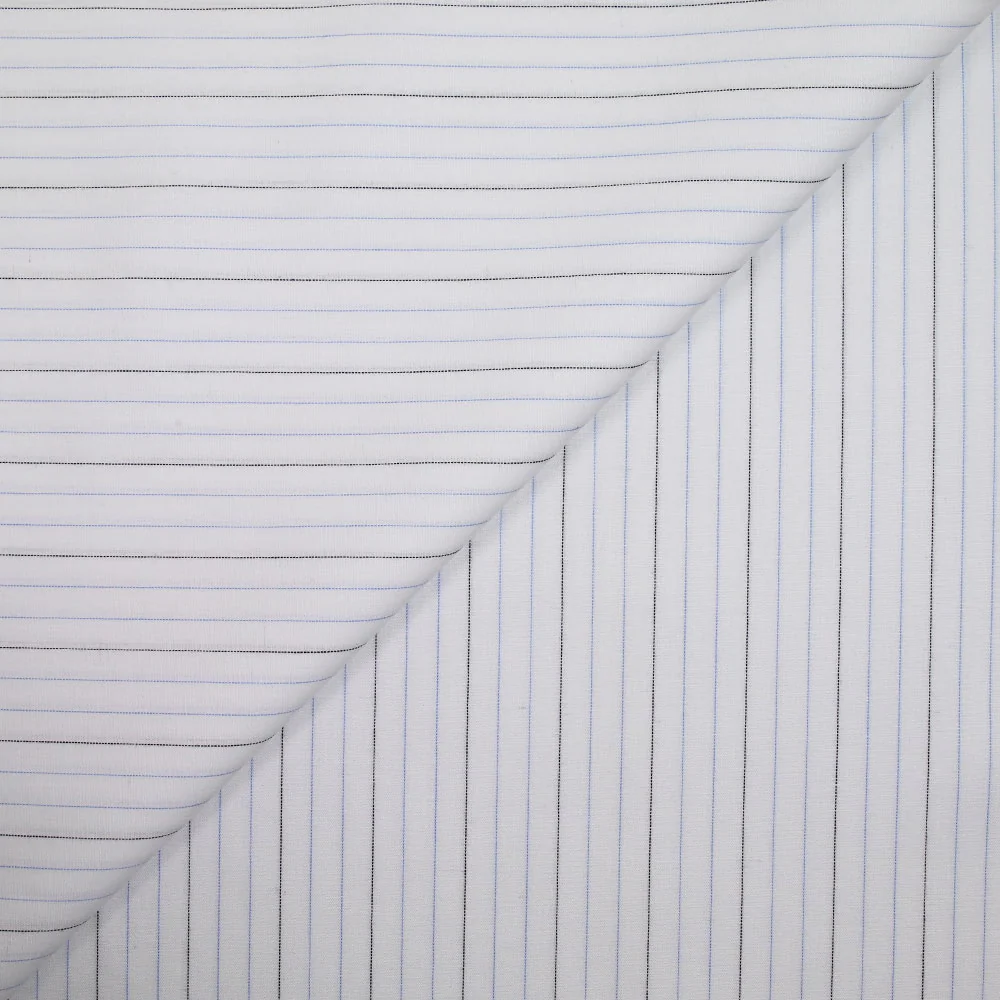 Coton tissé teint rayure bleu fond blanc