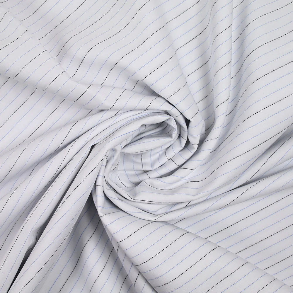 Coton tissé teint rayure bleu fond blanc - Image 2