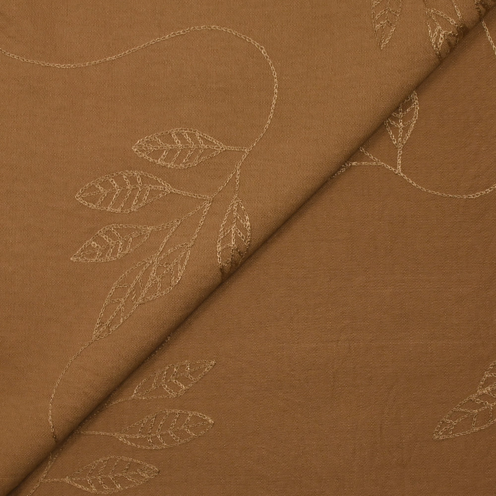 Crêpe viscose Lily brodé feuillage marron - Image 5