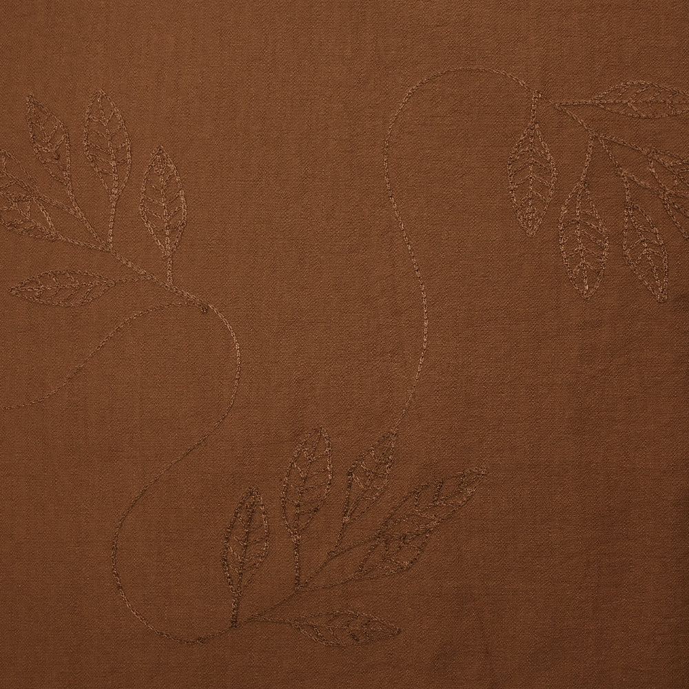Crêpe viscose Lily brodé feuillage marron noisette - Image 4