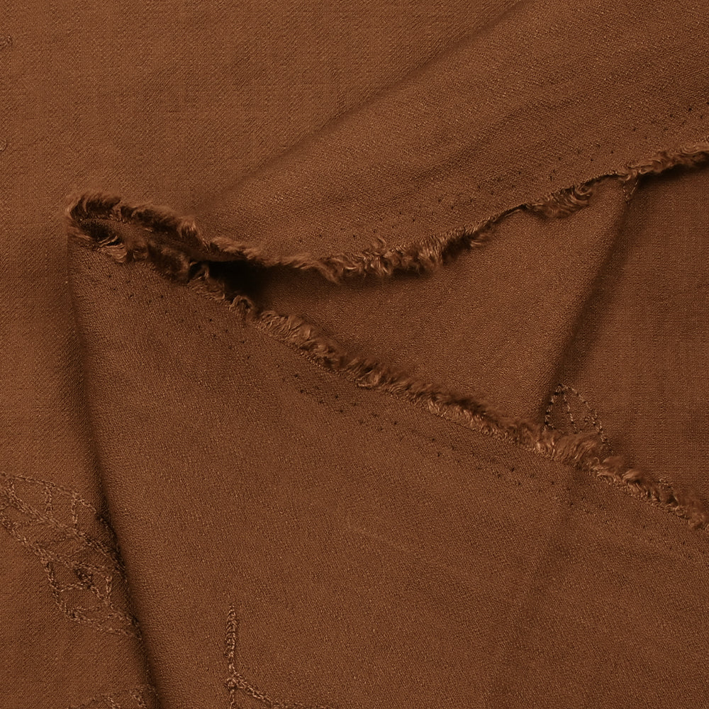 Crêpe viscose Lily brodé feuillage marron noisette - Image 6