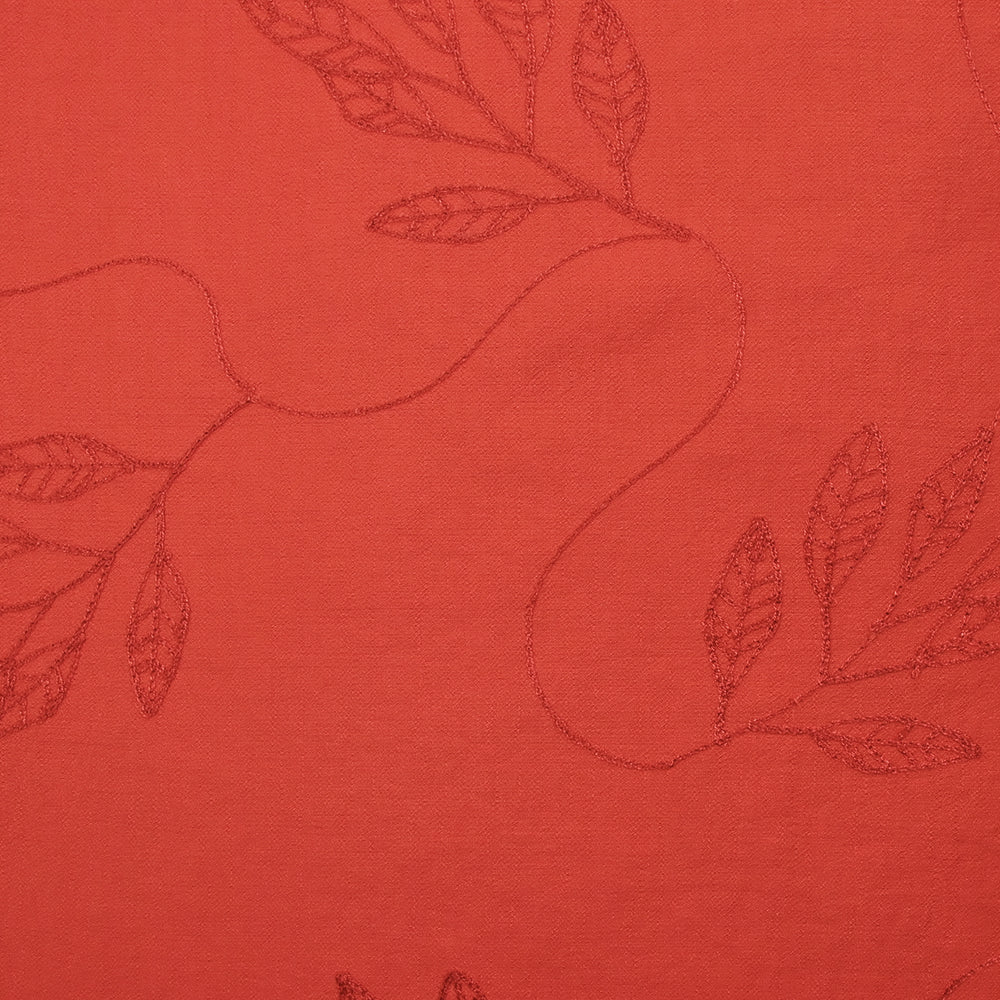 Crêpe viscose Lily brodé feuillage rouge