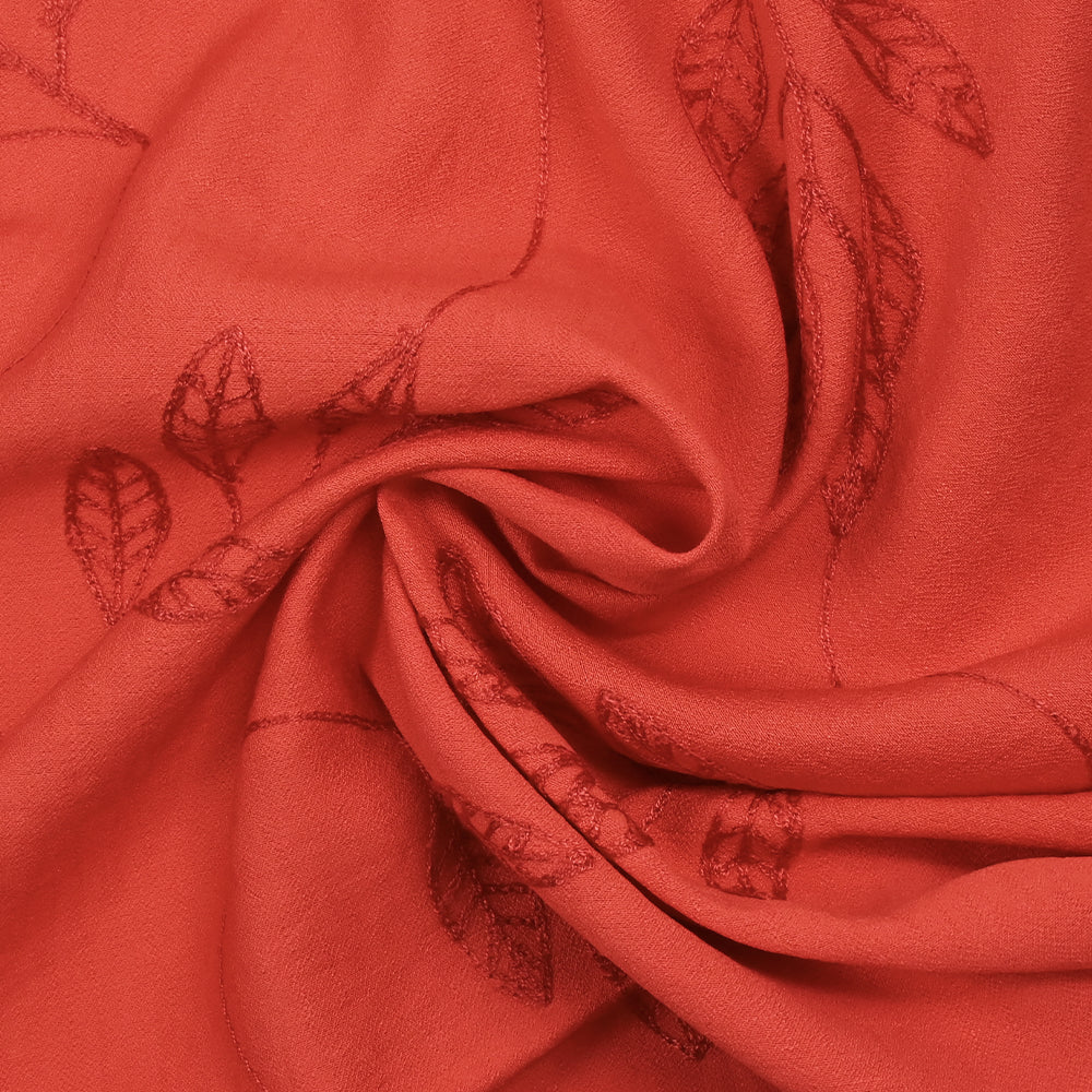 Crêpe viscose Lily brodé feuillage rouge - Image 2