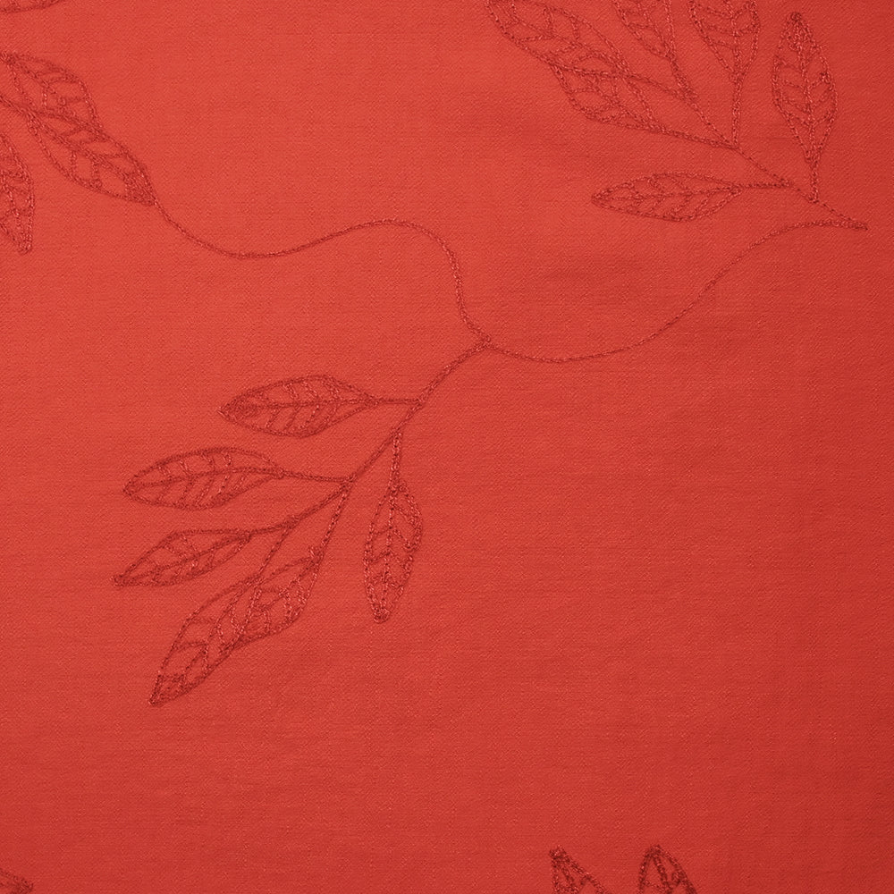 Crêpe viscose Lily brodé feuillage rouge - Image 4