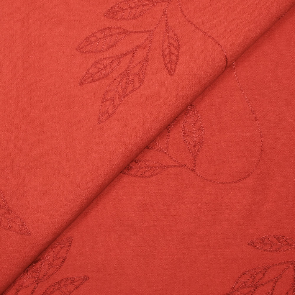 Crêpe viscose Lily brodé feuillage rouge - Image 5