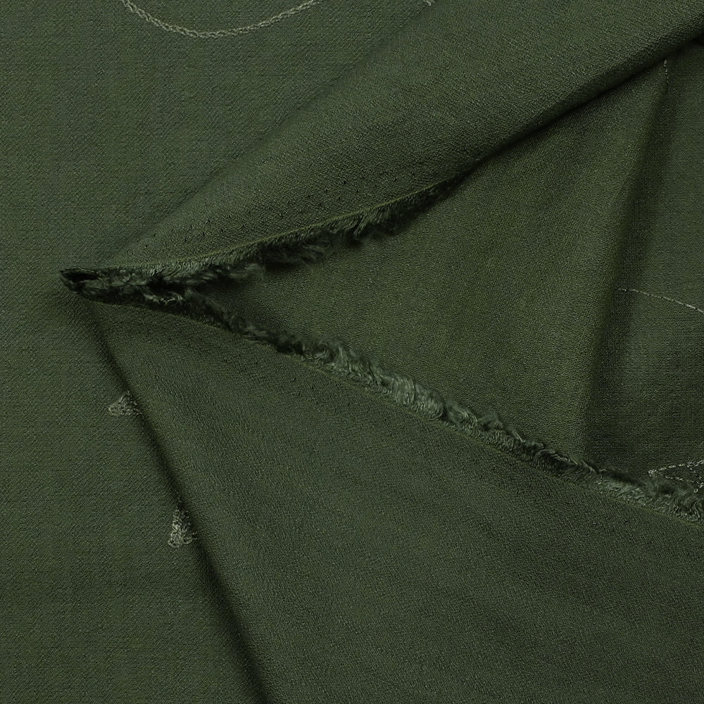 Crêpe viscose Lily brodé feuillage vert de chasse - Image 6