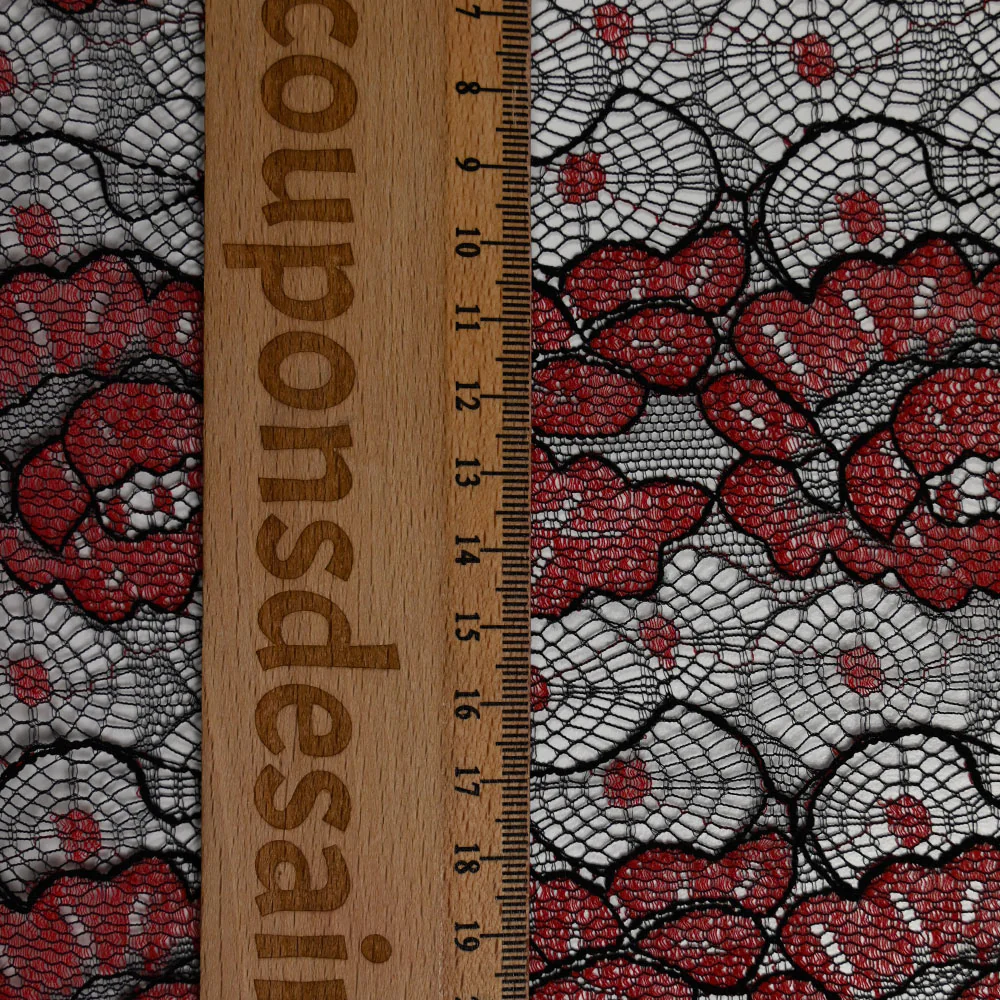 Dentelle polyester fine bicolore rouge et noire - Image 3