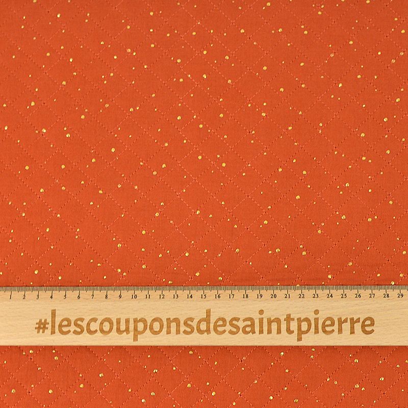 Double gaze matelassé orange confettis doré vendu au mètre - Image 3