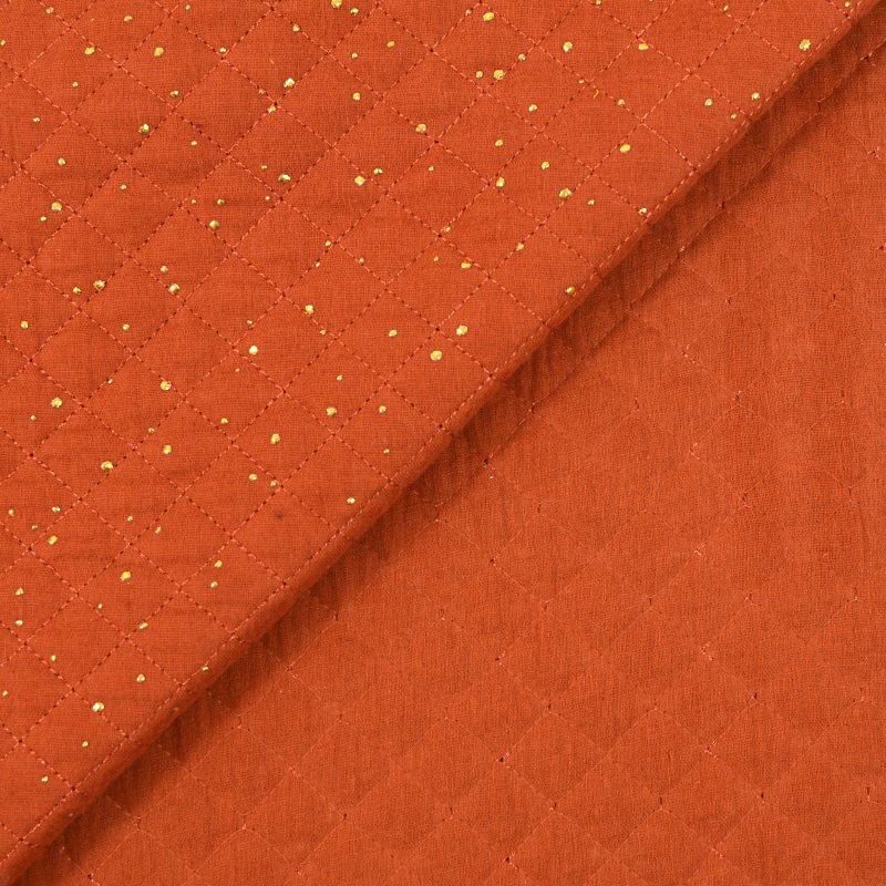 Double gaze matelassé orange confettis doré vendu au mètre - Image 4