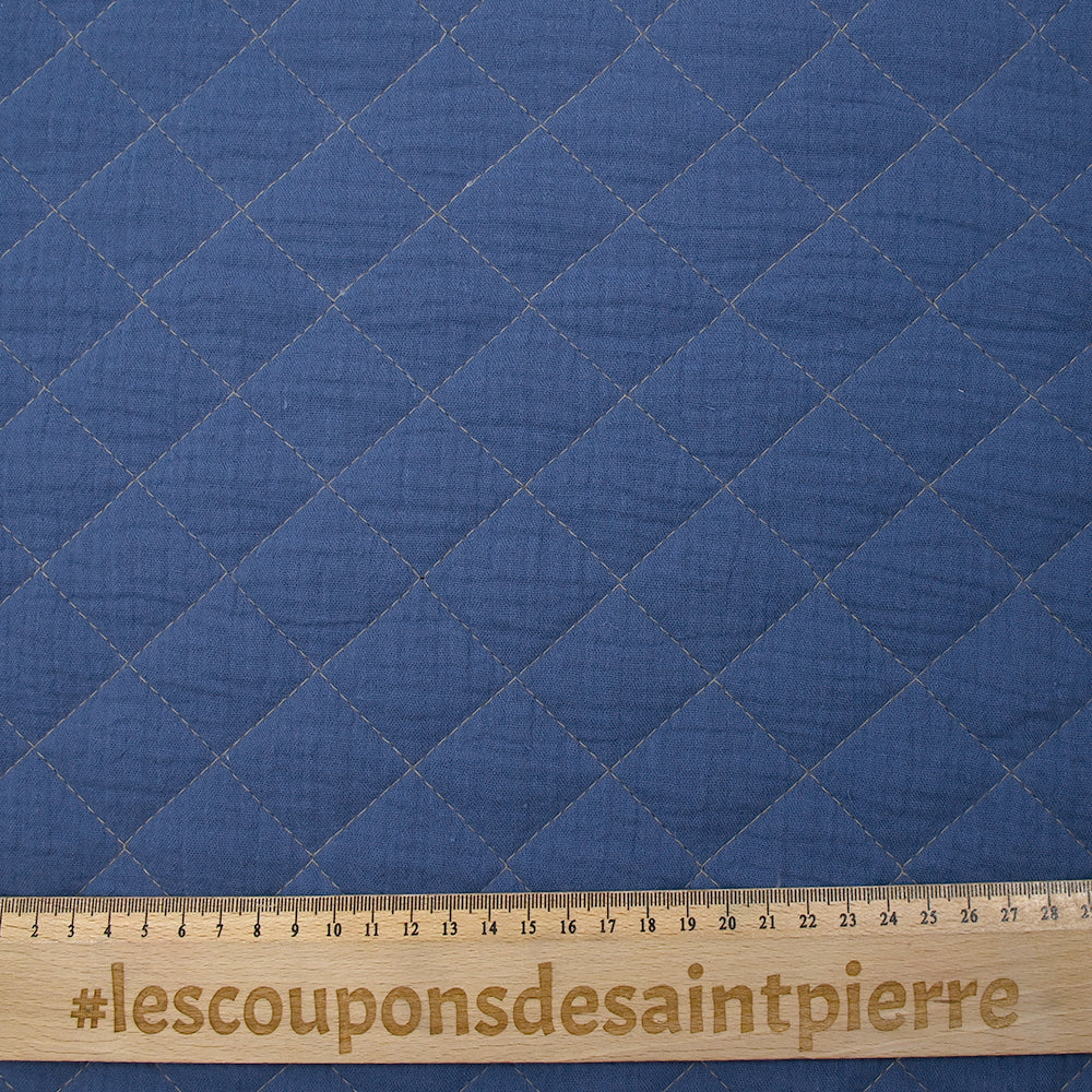 Double gaze matelassée double face bleu et grège au mètre - Image 3