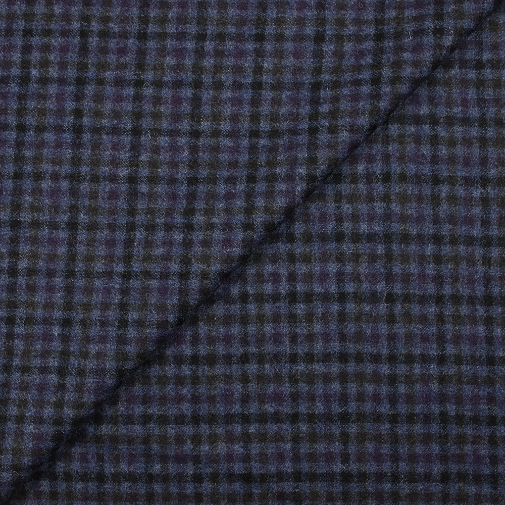 Flanelle de laine mélangée à carreaux fond marine