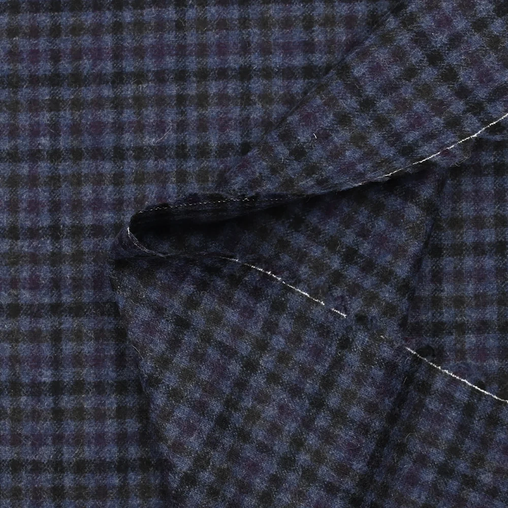 Flanelle de laine mélangée à carreaux fond marine - Image 6