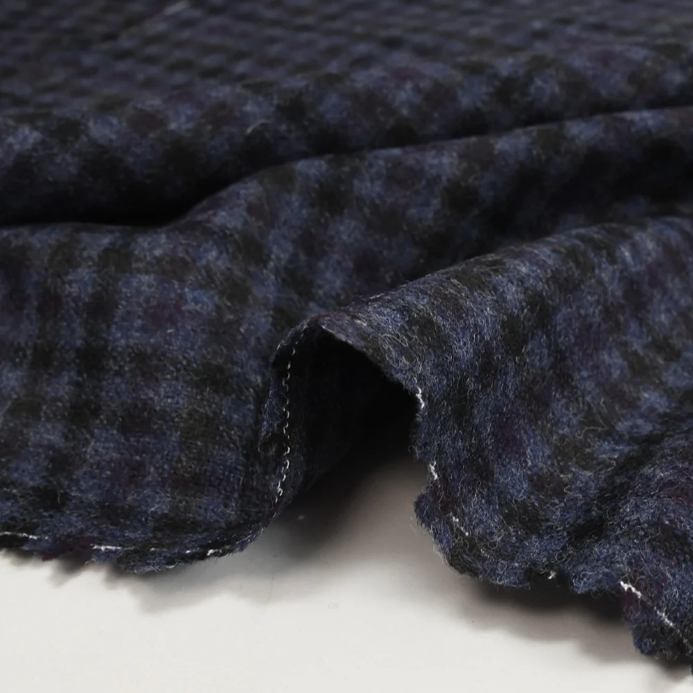 Flanelle de laine mélangée à carreaux fond marine - Image 7