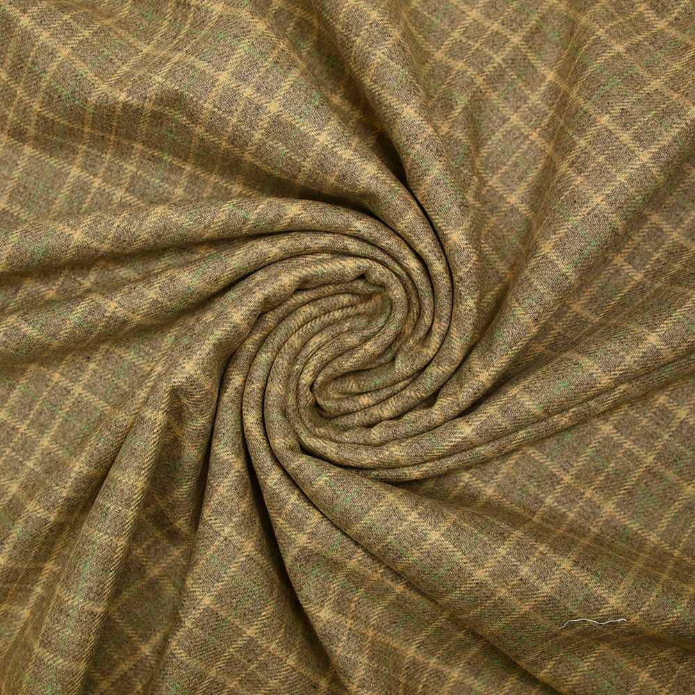 Flanelle laine mélangée carreaux jaune et vert fond beige - Image 2