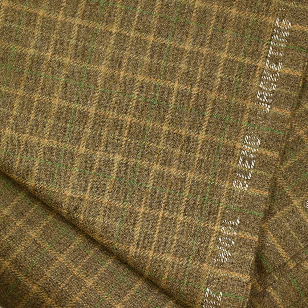 Flanelle laine mélangée carreaux jaune et vert fond beige - Image 5