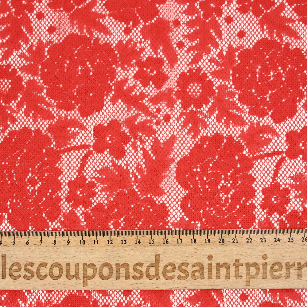 Guipure fine motif champêtre fond rouge - Image 3