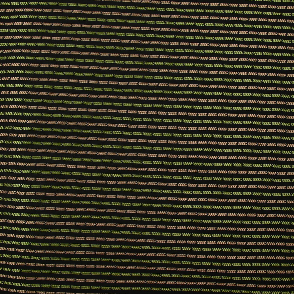 Jacquard polyviscose rayé vert et marron fond noir