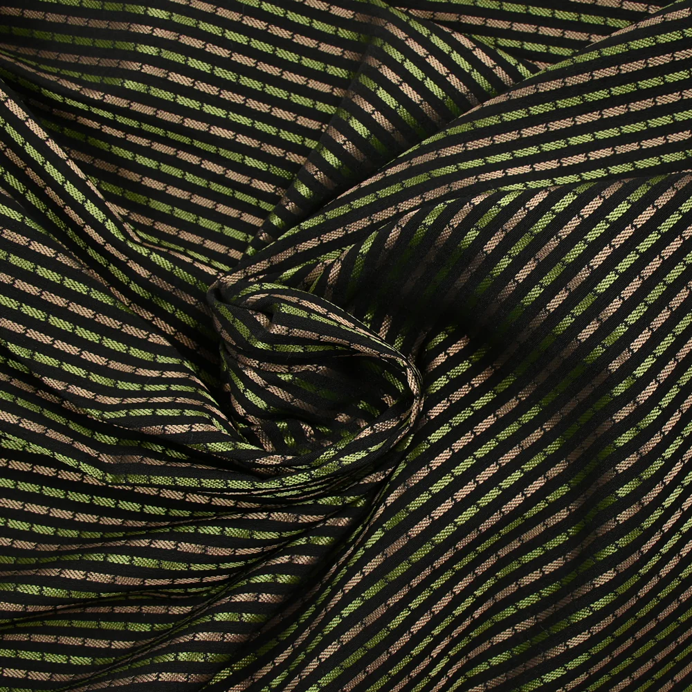 Jacquard polyviscose rayé vert et marron fond noir - Image 2