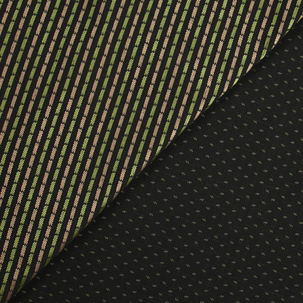 Jacquard polyviscose rayé vert et marron fond noir - Image 4