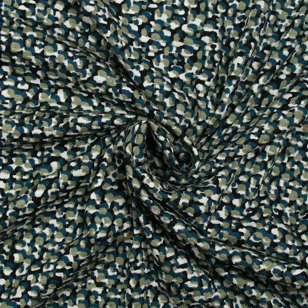 Jersey de coton fin imprimé mélange de cellules kaki fond bleu canard - Image 2