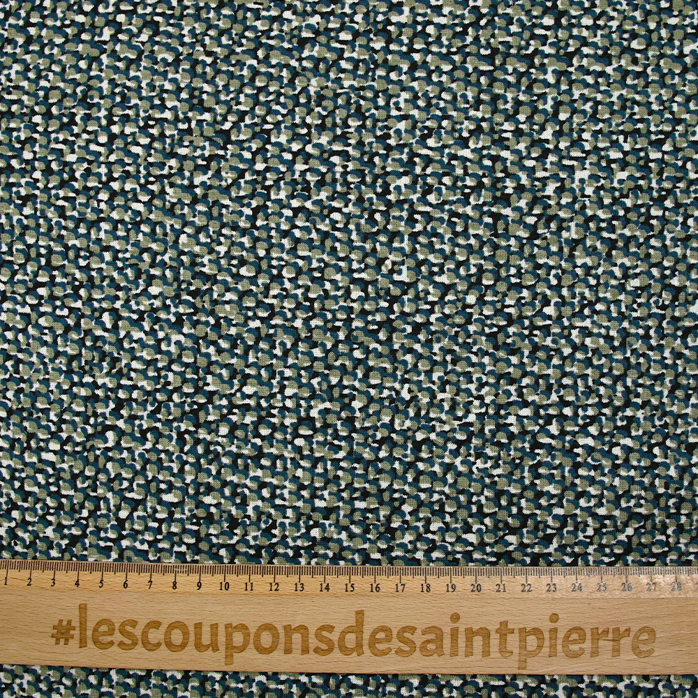 Jersey de coton fin imprimé mélange de cellules kaki fond bleu canard - Image 3