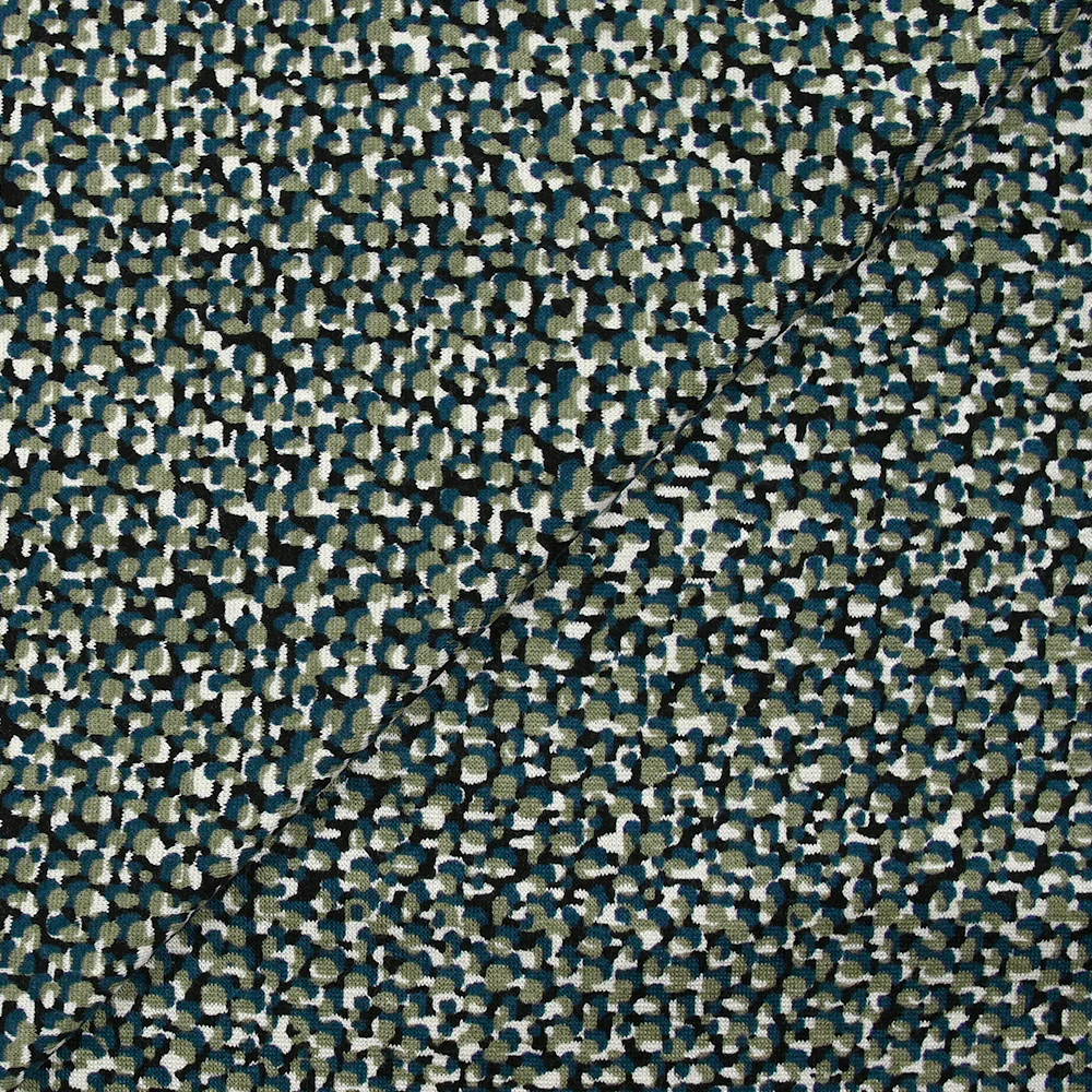 Jersey de coton fin imprimé mélange de cellules kaki fond bleu canard - Image 4
