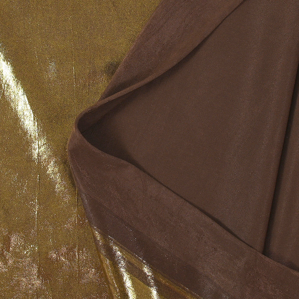Jersey de polyester lamé doré fond marron - Image 3