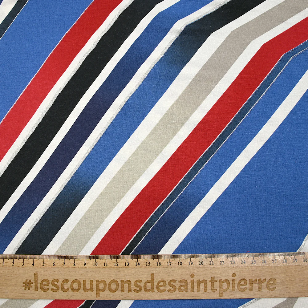 Jersey de viscose imprimé diagonales et paillettes fond bleu - Image 3