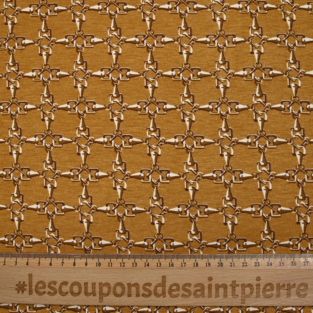 Jersey de viscose imprimé enchaîné fond ocre - Image 3