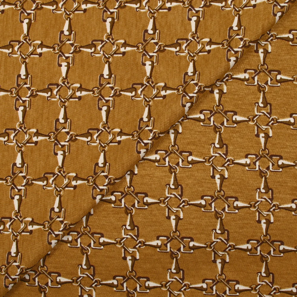 Jersey de viscose imprimé enchaîné fond ocre - Image 4