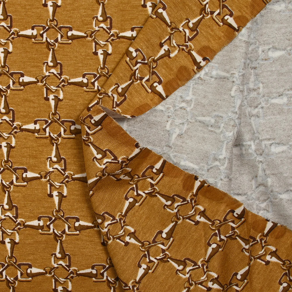 Jersey de viscose imprimé enchaîné fond ocre - Image 5