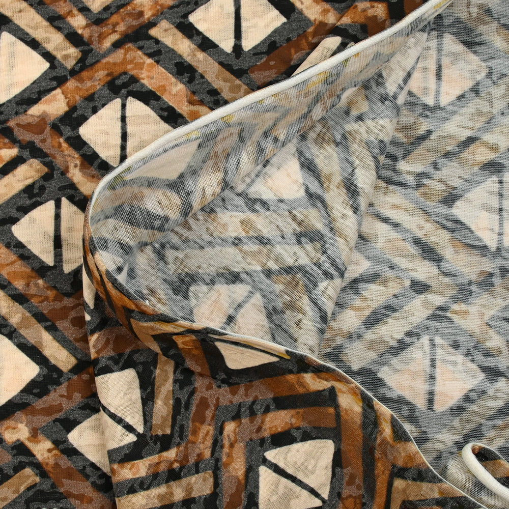 Jersey dévoré imprimé Kasaï marron et beige fond noir - Image 5