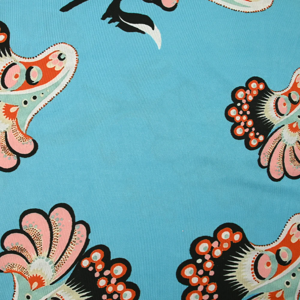 Jersey imprimé envolée fond bleu turquoise - Image 4
