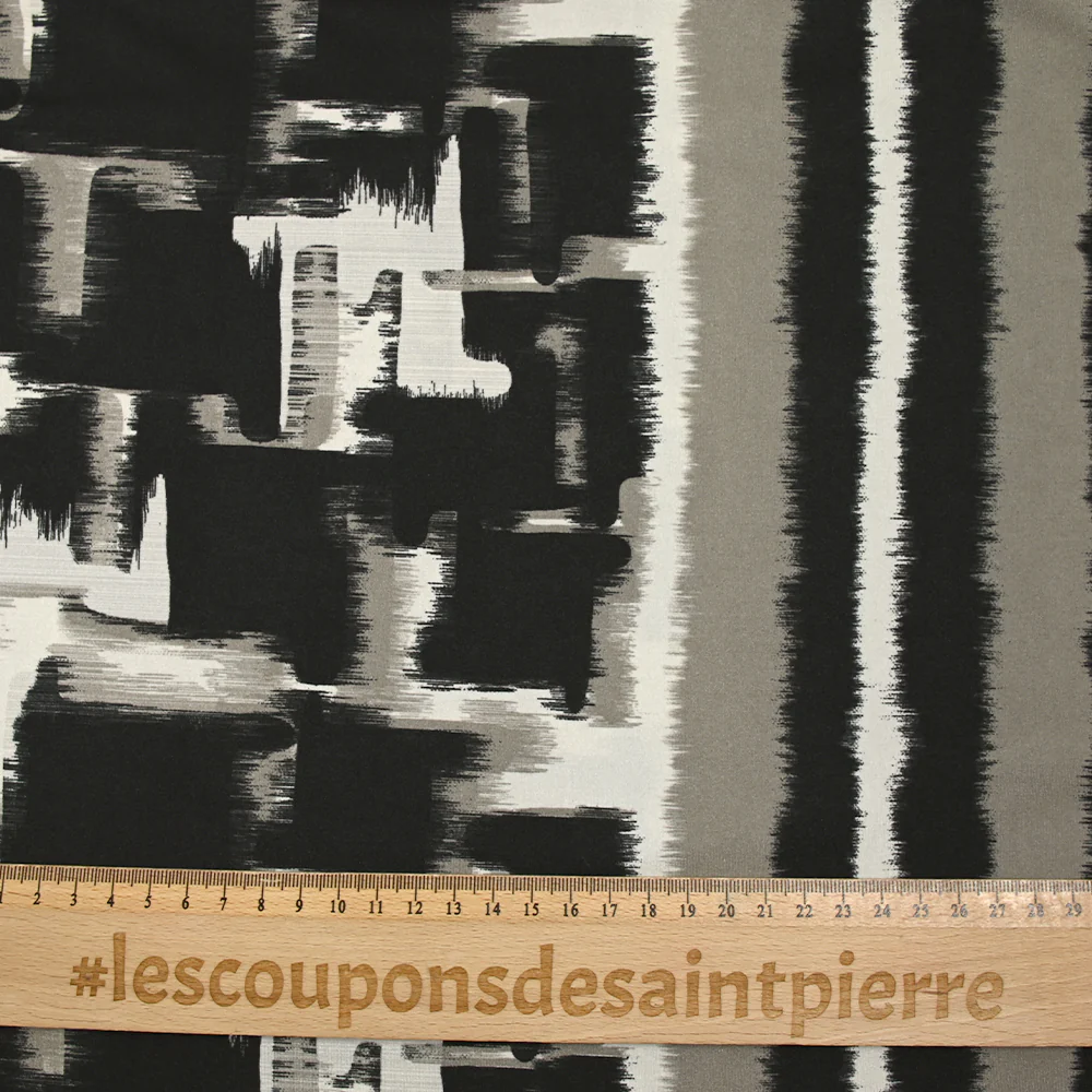 Jersey imprimé illusion grège et blanc cassé fond noir - Image 3