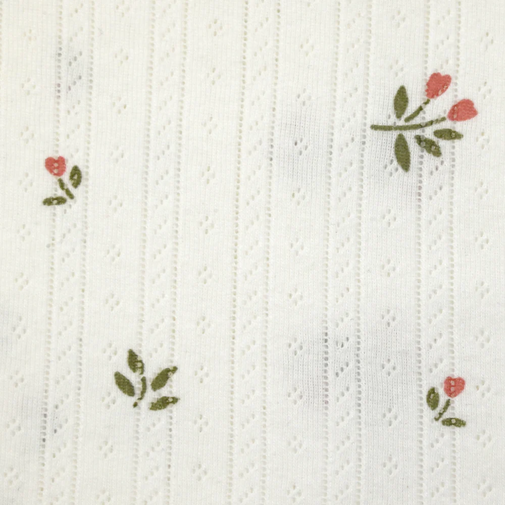 Jersey pointelle coton imprimé tulipes fond blanc cassé - Image 5