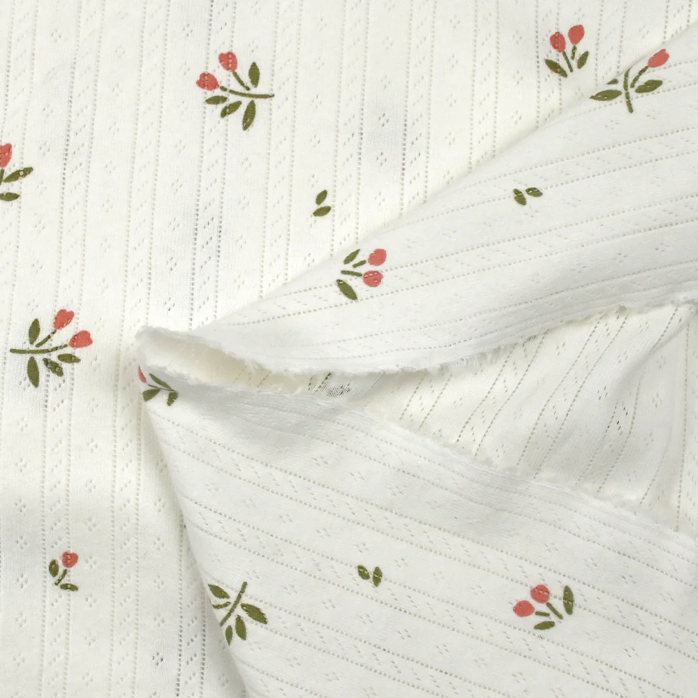 Jersey pointelle coton imprimé tulipes fond blanc cassé - Image 6