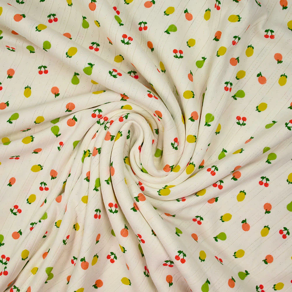 Jersey pointelle coton imprimé tutti frutti fond blanc cassé - Image 2