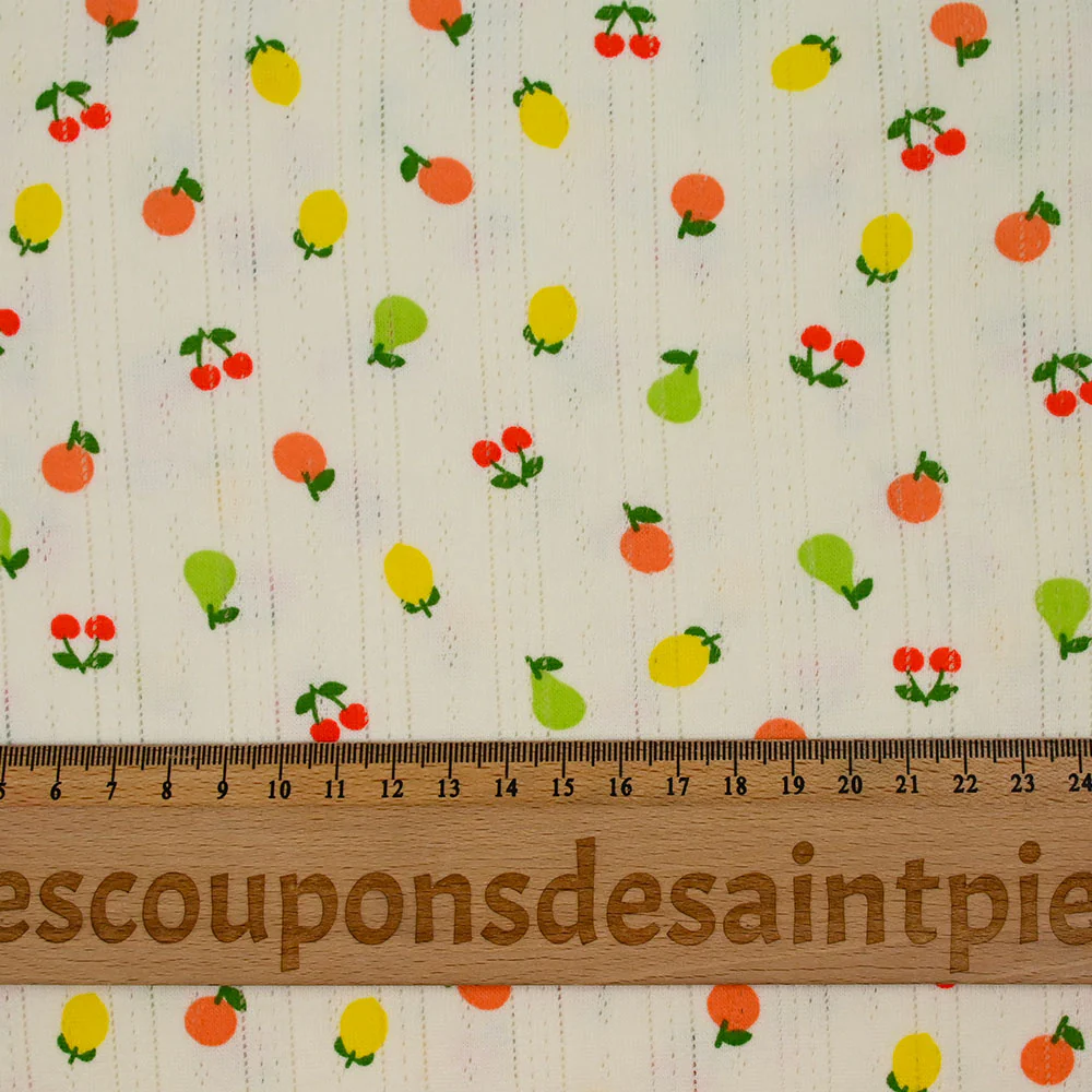 Jersey pointelle coton imprimé tutti frutti fond blanc cassé - Image 3