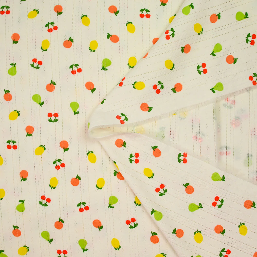 Jersey pointelle coton imprimé tutti frutti fond blanc cassé - Image 4