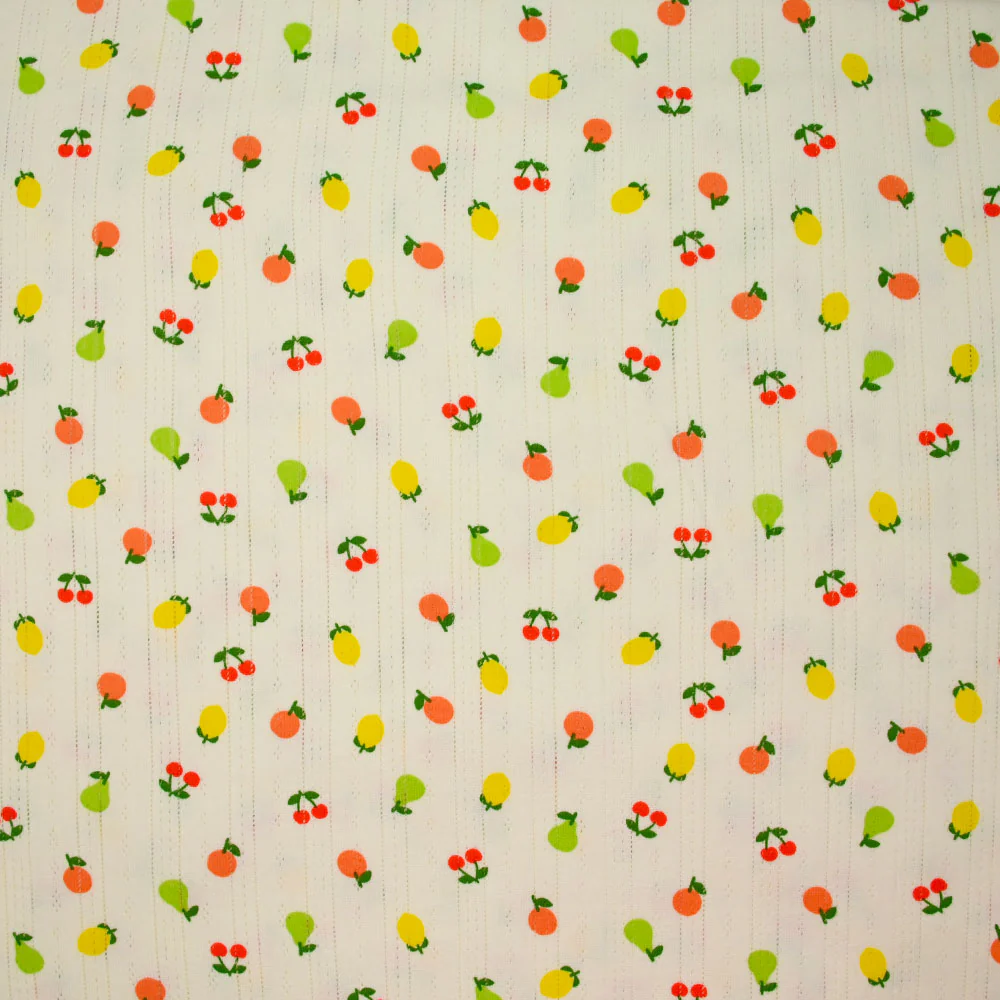 Jersey pointelle coton imprimé tutti frutti fond blanc cassé - Image 5