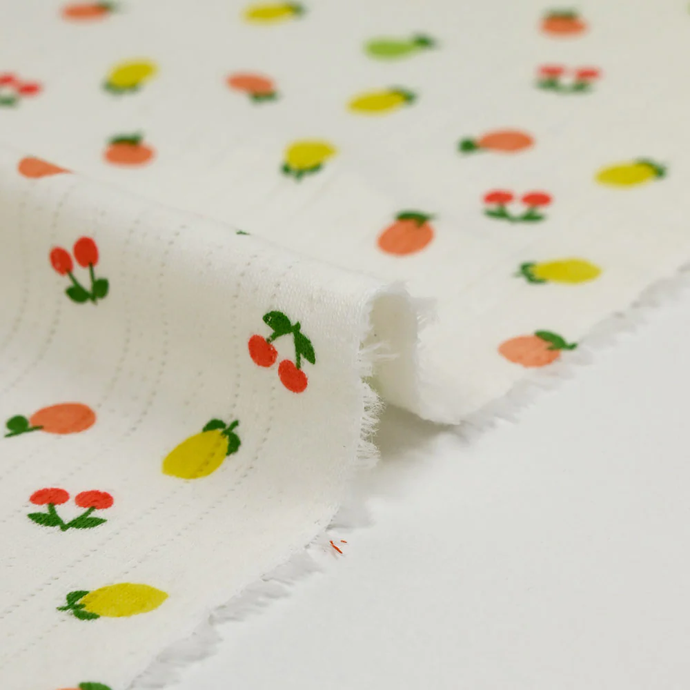 Jersey pointelle coton imprimé tutti frutti fond blanc cassé - Image 6