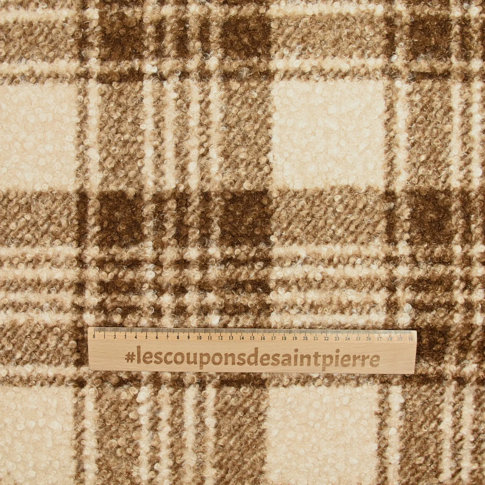 Lainage Billy bouclette à carreaux marron et blanc cassé - Image 3